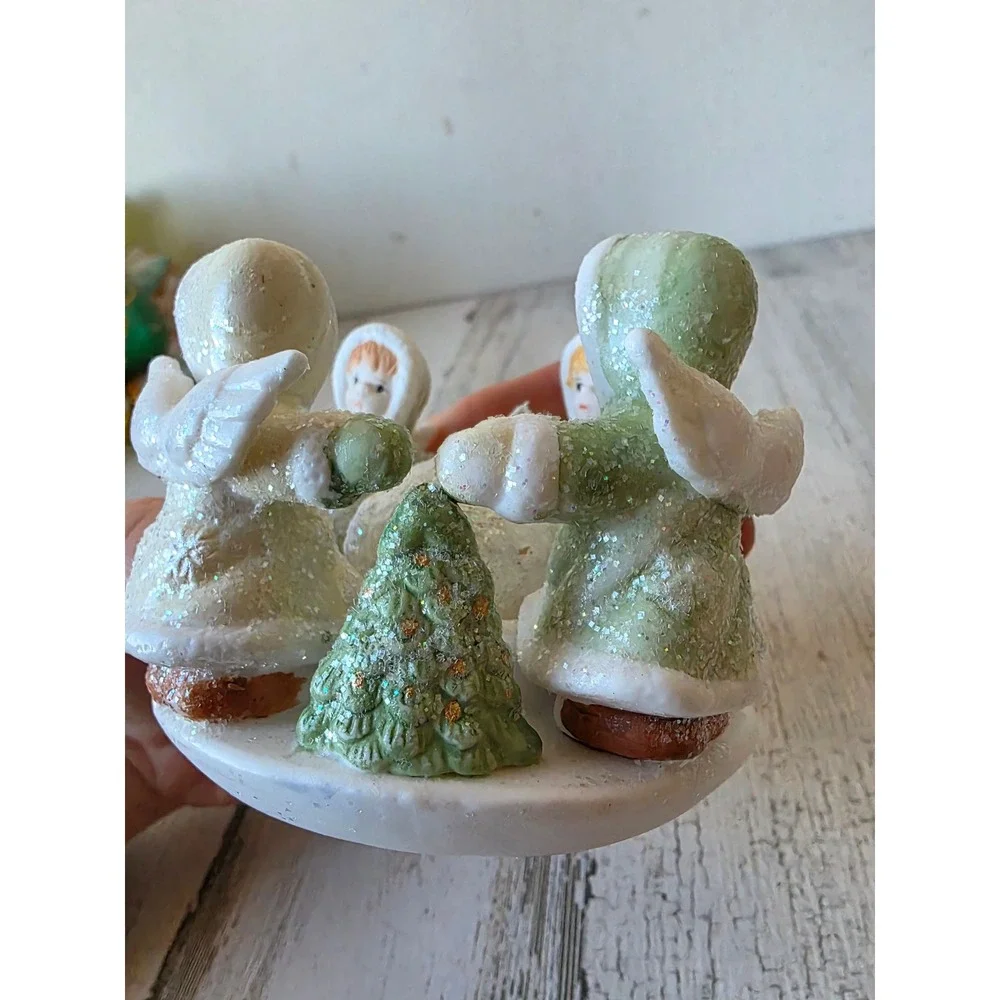 Vintage homemakers Angel glitter candle votive holder Xmas‎ cherub sparkle